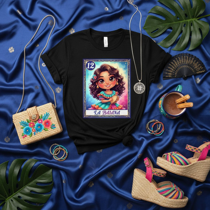 La Balanza Linda Chica Lotería Camiseta, Juego Mexicano Bingo Número 12, Camisa Gráfica Arte Popular Latina, Unisex