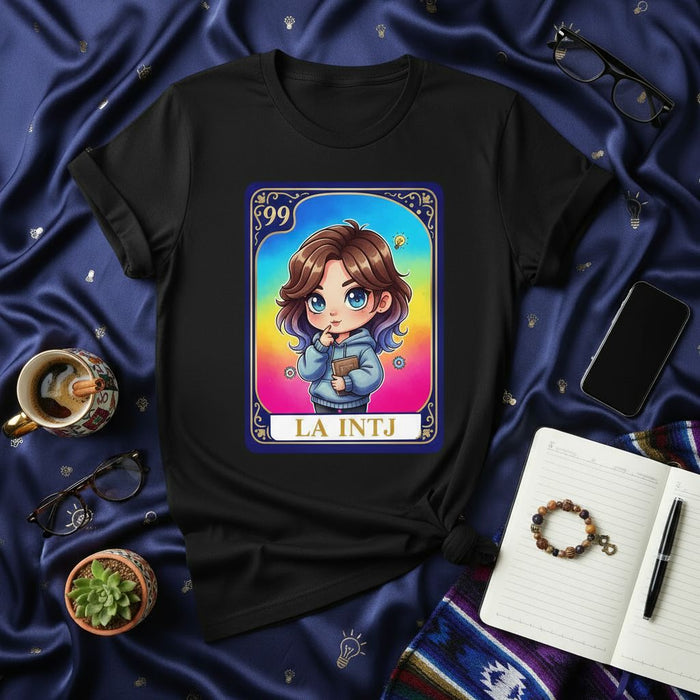 LA INTJ Lotería Card T-Shirt: INTJ Personality Type Anime Chibi Design Graphic Tee, Unisex Myers-Briggs Gift Shirt