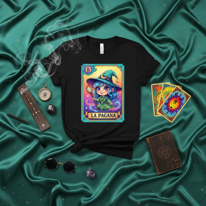 Camiseta Carta Lotería de Bruja PAGANA, Linda Camiseta de Bruja para Halloween, Camiseta Pagana Mística, Top Gráfico Único Estilo Tarot, Regalos para Wiccanos y Amantes del Ocultismo, Camiseta Unisex para Adultos
