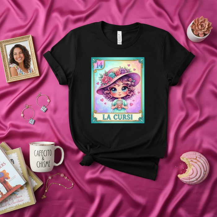El Sombrero Floral Lindo de LA CURSI Camiseta de Loteria, Diseño Kawaii Bingo Mexicano, Estilo Pastel, Regalo Latinx, Número 14