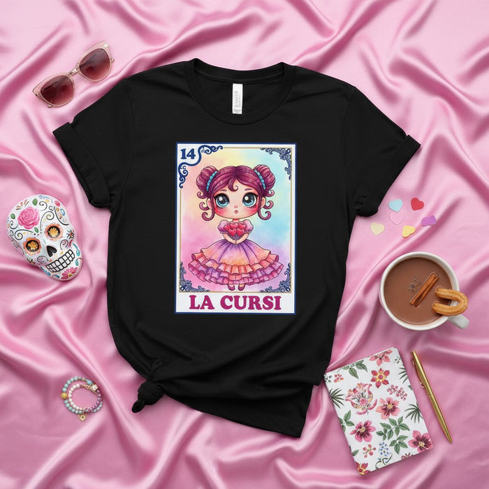 La Cursi Camiseta de Lotería Kawaii, Número 14 La Cursi Diseño Español, Regalo Camiseta Unisex Inspirada en Juego de Bingo Mexicano