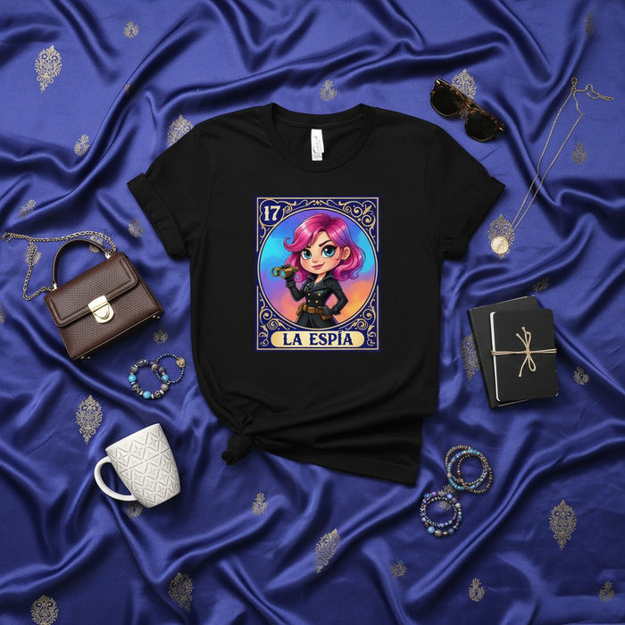 La Espía Tarjeta de Lotería Camiseta - Lindo Dibujo Animado Anime Arte, Número 17 Estilo Bingo Mexicano Gráfico, Regalo Único para Mujeres y Adolescentes