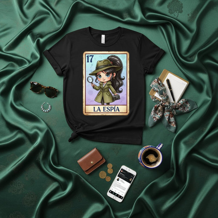 Camiseta La Espía Lotería Detective Espía Linda Dibujo Número 17 Juego de Bingo Mexicano Idea de Regalo para Mujer Camisa Unisex