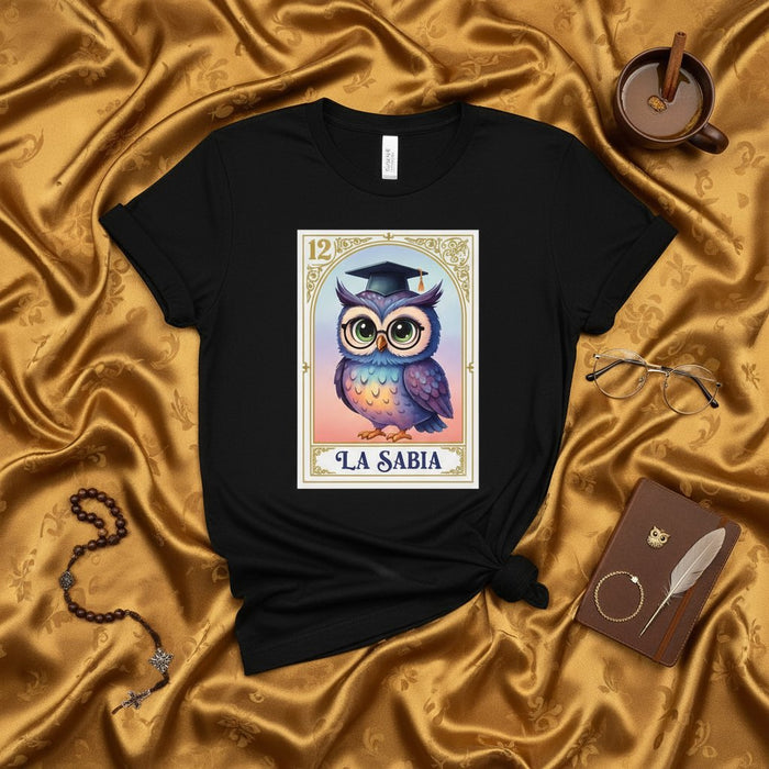 La Camiseta Lotería Búho Sabio para Hombre y Mujer Playera Divertida Juego de Bingo Mexicano Regalo de Graduación Negro