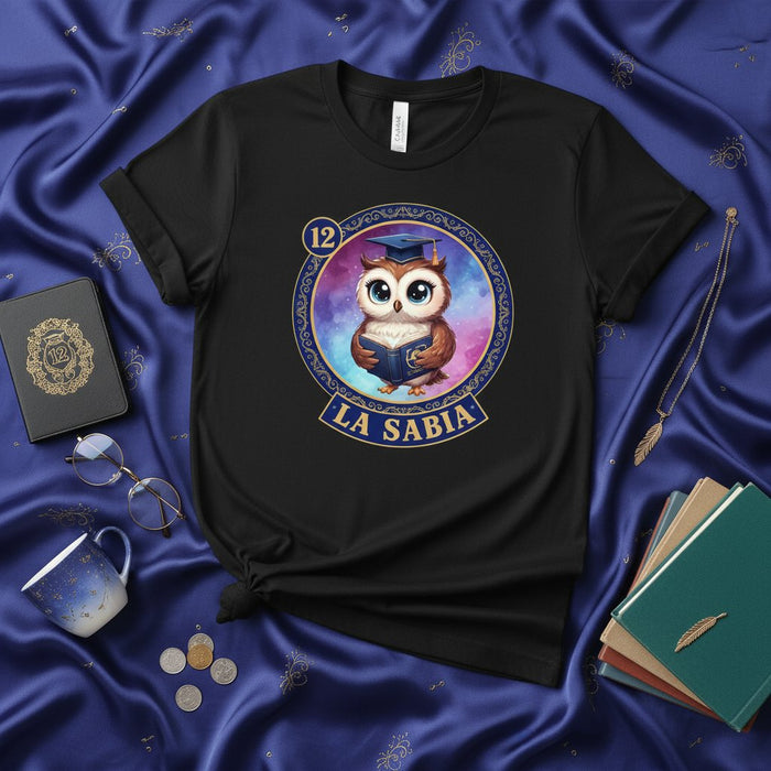 Lechuza Sabia Camiseta de Graduación para Maestros Estudiantes Graduados, Estilo de Carta de Lotería, Regalo de Conocimiento Número 12