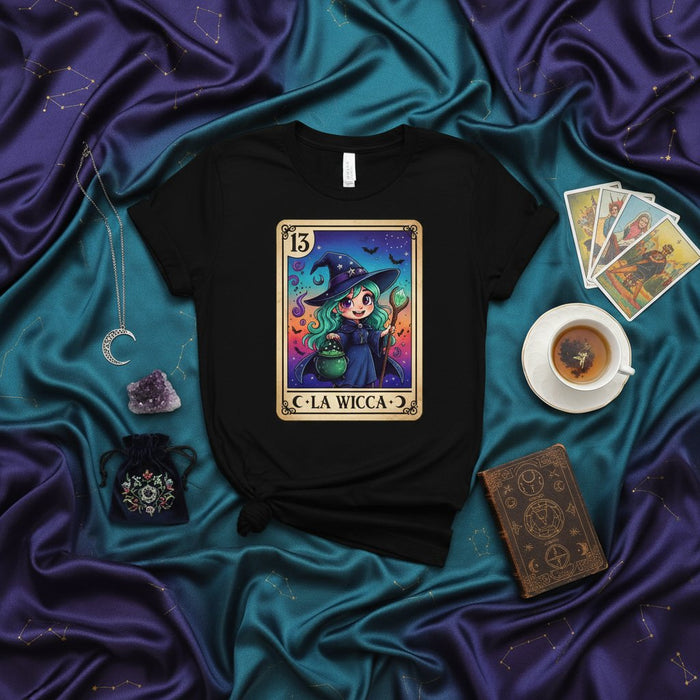 Tarjeta de Lotería Bruja Espeluznante y Linda de LA WICCA Camiseta 13, Gráfico Unisex de Tema de Halloween, Camisa Pagana de Estilo Tarot Místico Estético Regalo
