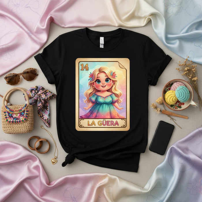 La Güera Camiseta Tarjeta Lotería, Camisa Bingo Mexicano, Diseño Chica Rubia, Número 14 La Dama, Regalo Cultural para Mujeres, Ropa Casual Unisex