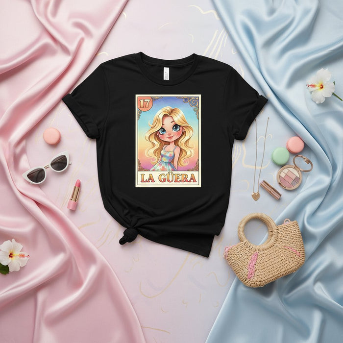 LA GÜERA Cute Blonde Girl Loteria Card T-Shirt, Kawaii Style Graphic Tee, Funny Hispanic Heritage Shirt, Mexican Bingo Game Outfit, Latina Gift Idea