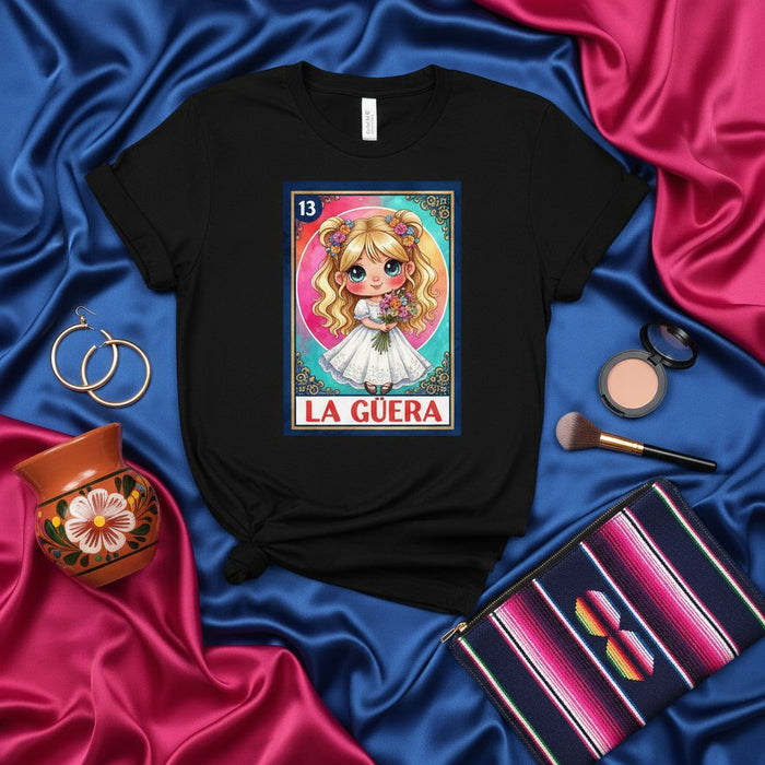 La Güera Chica Rubia Tarjeta de Lotería 13 Camiseta Diseño de Juego de Bingo Mexicano Gráfico Femenino de Pelo Claro Regalo Unisex