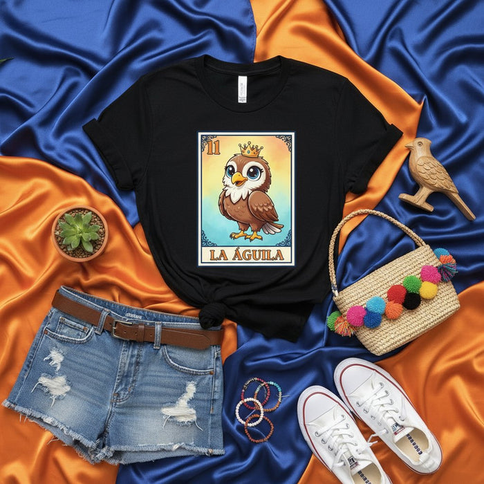 Tarjeta de Lotería LA ÁGUILA Camiseta, Lindo Diseño de Mascota de Águila, Estilo de Juego de Bingo Mexicano, Camiseta Gráfica Número 11, Idea de Regalo de Ropa Unisex