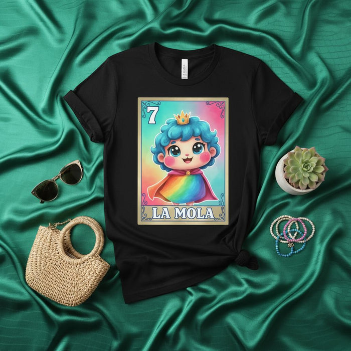 LA MOLA Cute Rainbow Prince Loteria Card T-Shirt, Mexican Bingo Game Design Tee, Fun Kawaii Cartoon Character Top, Unisex Gift for Her or Him