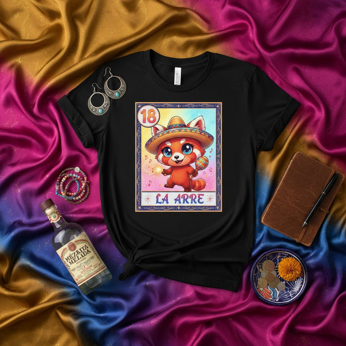 LA ARRE Red Panda Loteria Card T-Shirt, Mexican Fiesta Cute Animal Graphic Tee, Unisex Adult Clothing, Birthday Gift Idea