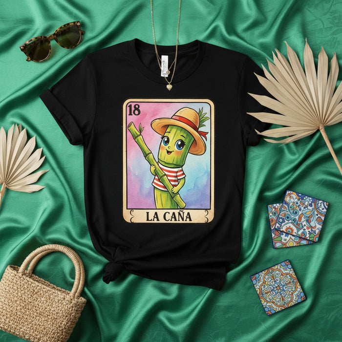 La Caña Lindo Camiseta Unisex 18 de Carta de Lotería de Caña de Azúcar - Playera de Arte de Juego de Bingo Mexicano - Regalo de Ropa Gráfica de Comida Tropical Dulce
