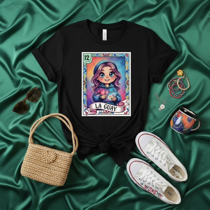 LA GUAY Cute Anime Girl Loteria Card T-Shirt, Unisex Graphic Tee, Mexican Bingo Inspired Design, Vibrant Colors, Unique Gift Idea