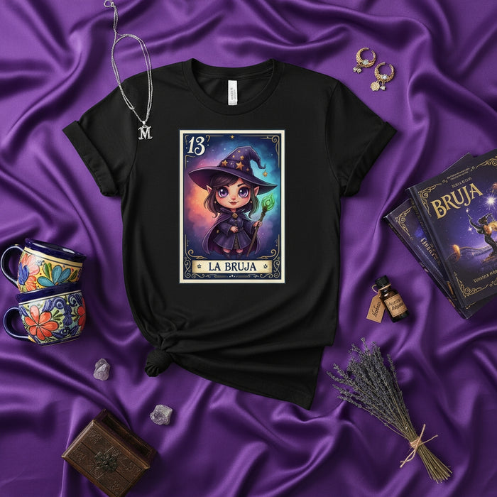 La Bruja Cute Chibi Witch Loteria Card 13 Unisex Halloween T-Shirt Spooky Fantasy Magic Design Graphic Tee Gift