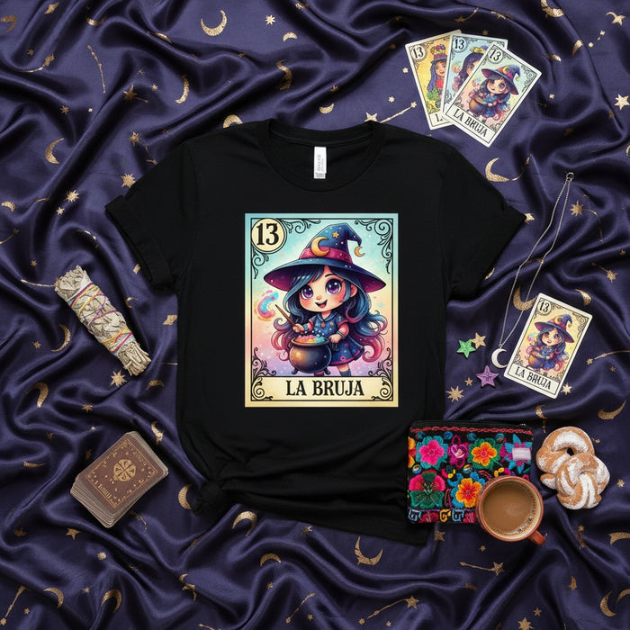LA BRUJA Cute Witch Loteria Card Shirt, Number 13 Mexican Game Design, Celestial Goth Tarot Inspired T-Shirt, Halloween Gift, Unisex Tee