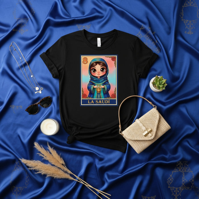 LA SAUDÍ Cute Saudi Girl Loteria Card T-Shirt Unisex Arabic Culture Style Apparel Tee