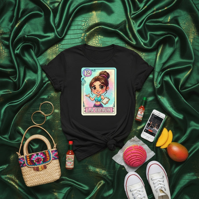 LA COACH Loteria Card T-Shirt, Cute Trainer Graphic Tee, Mexican Bingo Inspired Design, Number 12 Cartoon Character Shirt, Unisex Apparel Gift