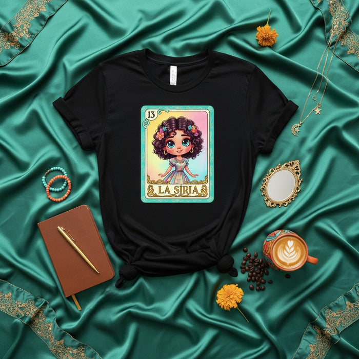 LA SIRIA Loteria Card T-Shirt Cute Cartoon Character Design Encanto Inspired Graphic Tee Unisex Apparel Gift for Fans