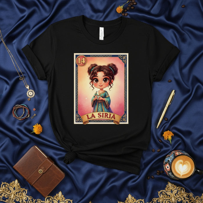 LA SIRIA Cute La Lotería Card Graphic T-Shirt | Unique Number 14 Design | Traditional Mexican Bingo Style Unisex Tee Shirt for Women Men