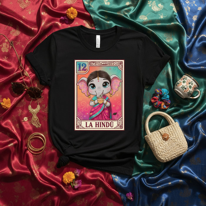 LA HINDÚ Cute Baby Elephant God Ganesha Lotería Card T-Shirt Indian Culture Festival Diwali Gift Unisex Tee