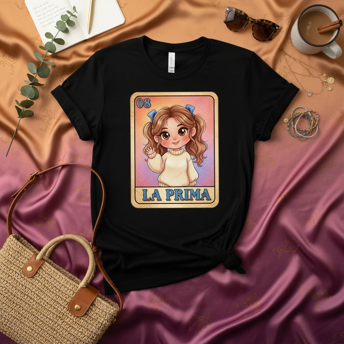 LA PRIMA Cute Chibi Lotería Card T-Shirt Unisex Mexican Bingo Cousin Graphic Tee Shirt Gift Idea for Women and Girls  LA PRIMA Cute Chibi Lotería Card T-Shirt Unisex Mexican Bingo Cousin Graphic Tee Shirt Gift Idea for Women and Girls.