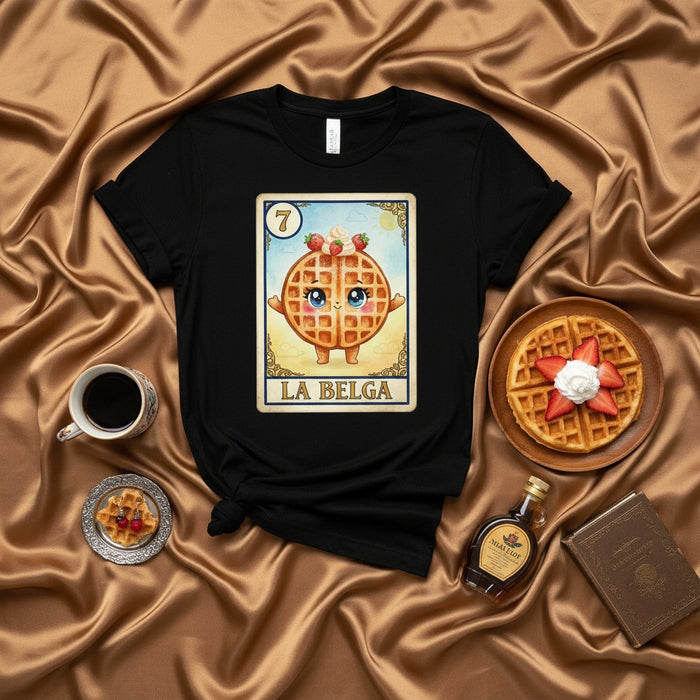 La Belga Cute Belgian Waffle Loteria Card T-Shirt Funny Food Pun Novelty Apparel Gift for Waffle Lovers