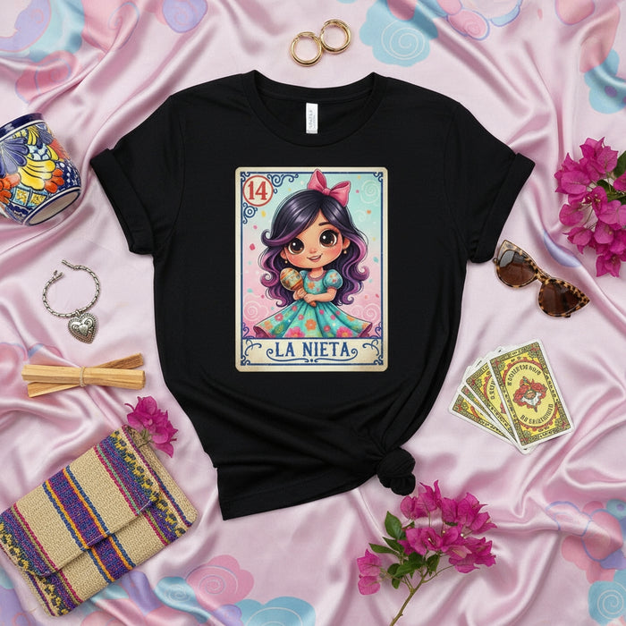 La Nieta Lotería Camiseta, Diseño de Dibujos Animados La Nieta, Camisa de Bingo Mexicano, Regalo para Latina, Camiseta Gráfica para Mujer, Ajuste Unisex, Número 14