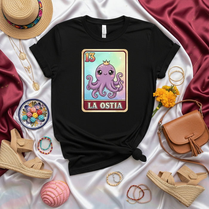LA OSTIA Cute Octopus La Loteria Card 13 Unisex T-Shirt, Mexican Bingo Game Art Tee, Kawaii Sea Animal Graphic Shirt, Trendy Hispanic Culture Apparel Gift Idea