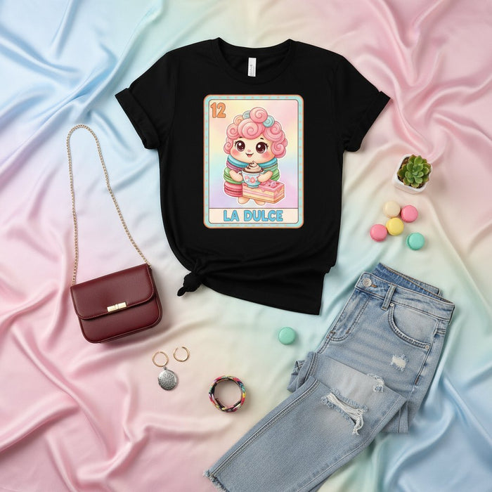 LA DULCE Cute La Lotería Card 12 Shirt, Mexican Bingo Game Sweet Sugar Candy Merch Tee, Pastel Aesthetic Kawaii Cartoon Graphic T-Shirt for Women Men, Unisex Hispanic Culture Gift Top