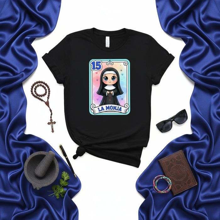 LA MONJA Loteria Card Maglietta Simpatica Suora Kawaii Design T-Shirt Unisex Gioco Bingo Messicano