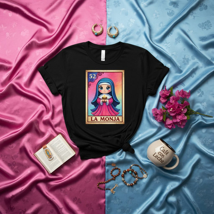 La Monja Carina Suora La Lotería Carta 52 T-Shirt Grafica Unisex | Arte del Gioco del Bingo Messicano | Camicia Regalo di Cultura Tradizionale per Donne Uomini