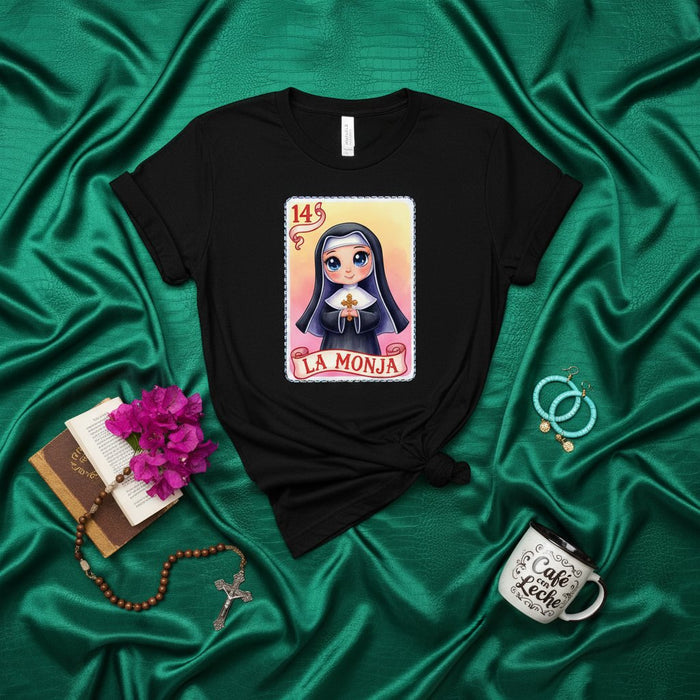 La Monja Loteria T-Shirt Sorella Cattolica Monaca Simpatica Grafica Gioco Bingo Messicano Regalo Abbigliamento Donna e Uomo