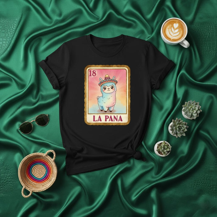 La Paña Lotería Alpaka T-Shirt, Unisex Lustiges Mexikanisches Bingo T-Shirt, Lama Grafik Shirt, Nummer 18 Fiesta Kleidung Geschenk