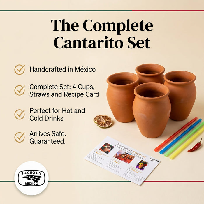 Tazas de barro natural artesanales mexicanas auténticas (Cantaritos Jarros) | Sin plomo, sin esmaltar, 16 oz