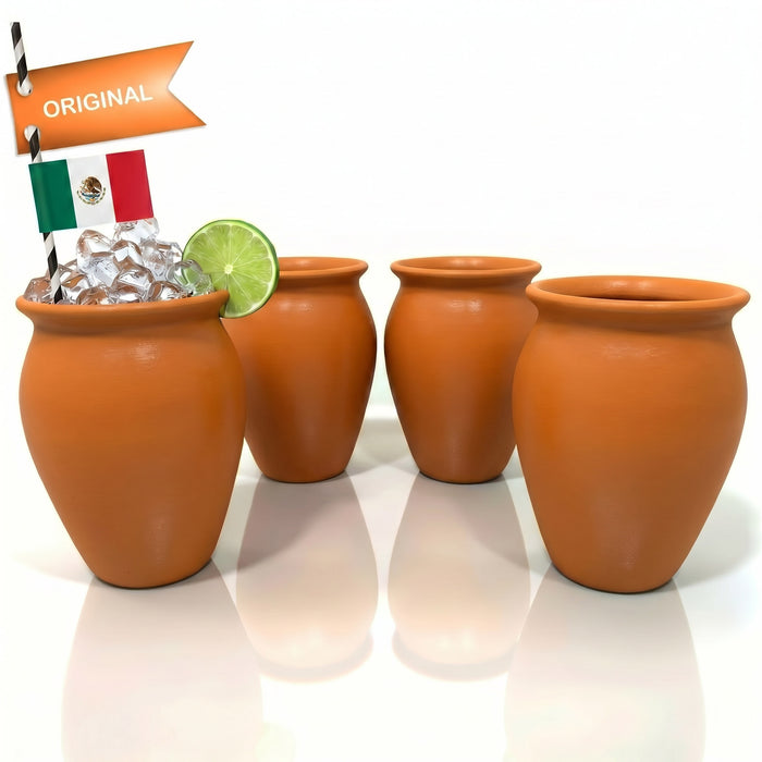 Autentiche tazze in terracotta naturale artigianali messicane (Cantaritos Jarros) | Senza piombo, non smaltate, 16 oz