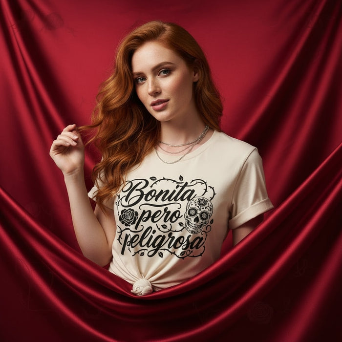 Bonita Pero Peligrosa Shirt, Sugar Skull T-Shirt, Spanish Quote T-Shirt, Day of the Dead Shirt, Latina Shirt, Mexican Shirt, Women's Graphic Tee, Boho Chic Style, Floral Skull Design Shirt, Gift for Her