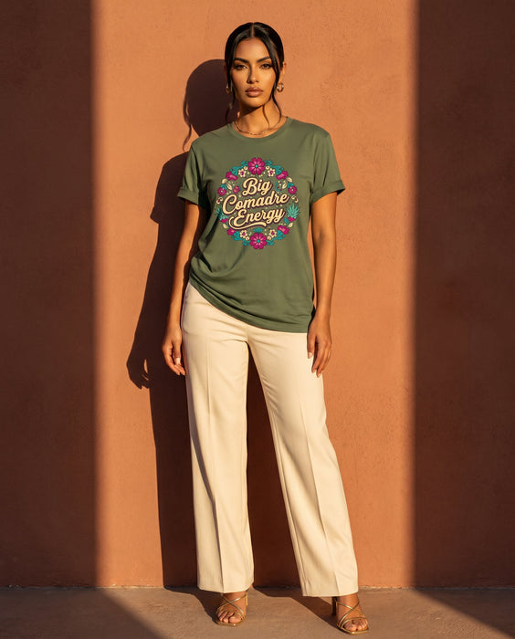 Big Comadre Energy T-Shirt, Mexican Floral Design Tee, Funny Comadre Gift Shirt, Chicana Style Top, La Madrina Familia Shirt, Spanish Phrase Shirt for Women