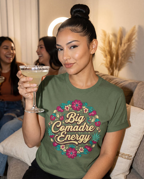 Big Comadre Energy T-Shirt, Mexican Floral Design Tee, Funny Comadre Gift Shirt, Chicana Style Top, La Madrina Familia Shirt, Spanish Phrase Shirt for Women
