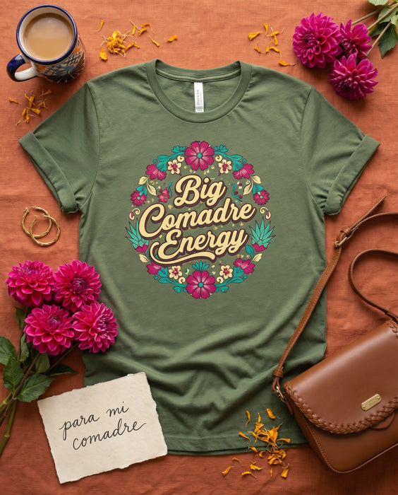Big Comadre Energy T-Shirt, Mexican Floral Design Tee, Funny Comadre Gift Shirt, Chicana Style Top, La Madrina Familia Shirt, Spanish Phrase Shirt for Women