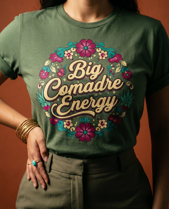 Big Comadre Energy T-Shirt, Mexican Floral Design Tee, Funny Comadre Gift Shirt, Chicana Style Top, La Madrina Familia Shirt, Spanish Phrase Shirt for Women