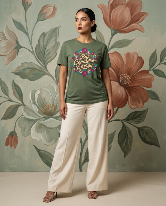 Big Comadre Energy T-Shirt, Mexican Floral Design Tee, Funny Comadre Gift Shirt, Chicana Style Top, La Madrina Familia Shirt, Spanish Phrase Shirt for Women