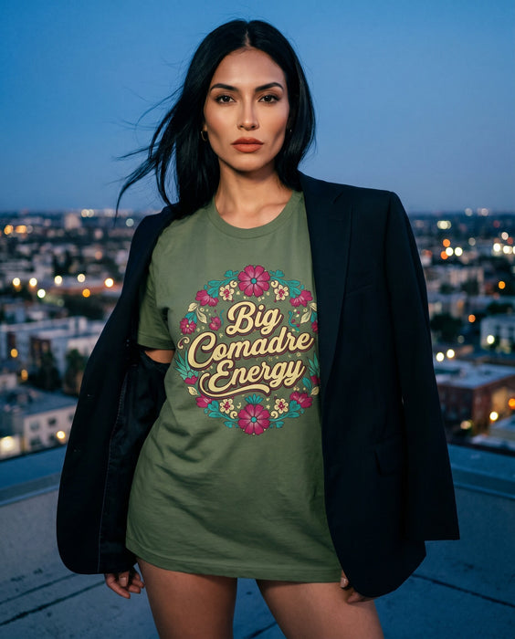 Big Comadre Energy T-Shirt, Mexican Floral Design Tee, Funny Comadre Gift Shirt, Chicana Style Top, La Madrina Familia Shirt, Spanish Phrase Shirt for Women