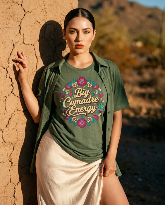 Big Comadre Energy T-Shirt, Mexican Floral Design Tee, Funny Comadre Gift Shirt, Chicana Style Top, La Madrina Familia Shirt, Spanish Phrase Shirt for Women