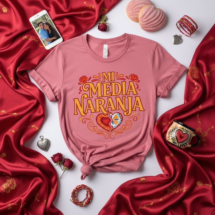 Mi Media Naranja T-Shirt, Spanish Valentine's Day Gift, Cute Romantic Couple Tee, Half Orange Soulmate Shirt, Día del Amor y la Amistad, Anniversary Apparel, Matching Love Top