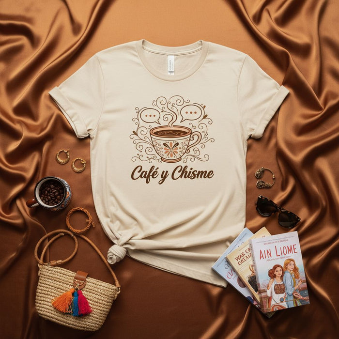 Café y Chisme T-Shirt Coffee Gossip Tee Latinx Latino Latina Shirt Spanish Phrase Graphic Novelty Gift Unisex Casual Apparel