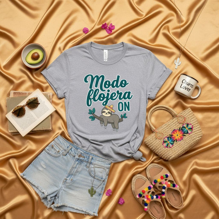 Modo Flojera ON Sloth T-Shirt: Funny Lazy Sloth in Sombrero Tee, Cute Mexican Fiesta Relaxation Shirt, Unisex Vacation Mode Lounging Top