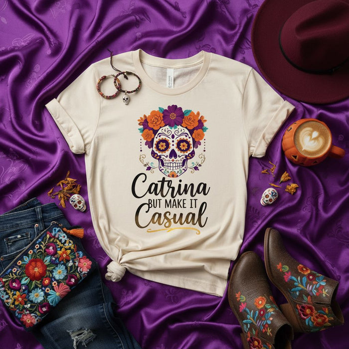 Catrina But Make It Casual T-Shirt, Day of the Dead Sugar Skull Tee, Floral La Calavera Catrina Shirt, Dia de Muertos Gift, Unisex Halloween Top