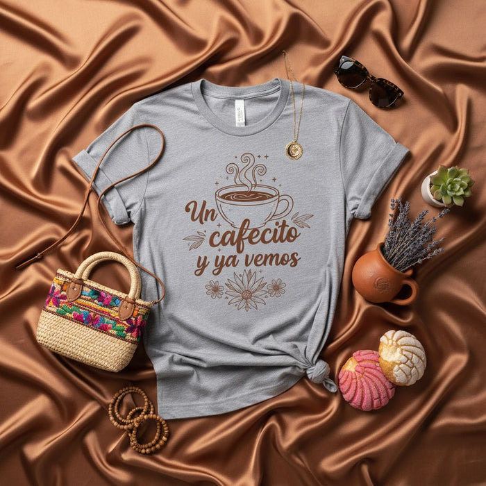 Un cafecito y ya vemos T-Shirt, Coffee Lover Shirt, Spanish Quote Tee, Floral Design, Unisex Shirt, Casual Wear, Gift for Her Him, Latina Latino Apparel, Conchas Sweet Bread Shirt