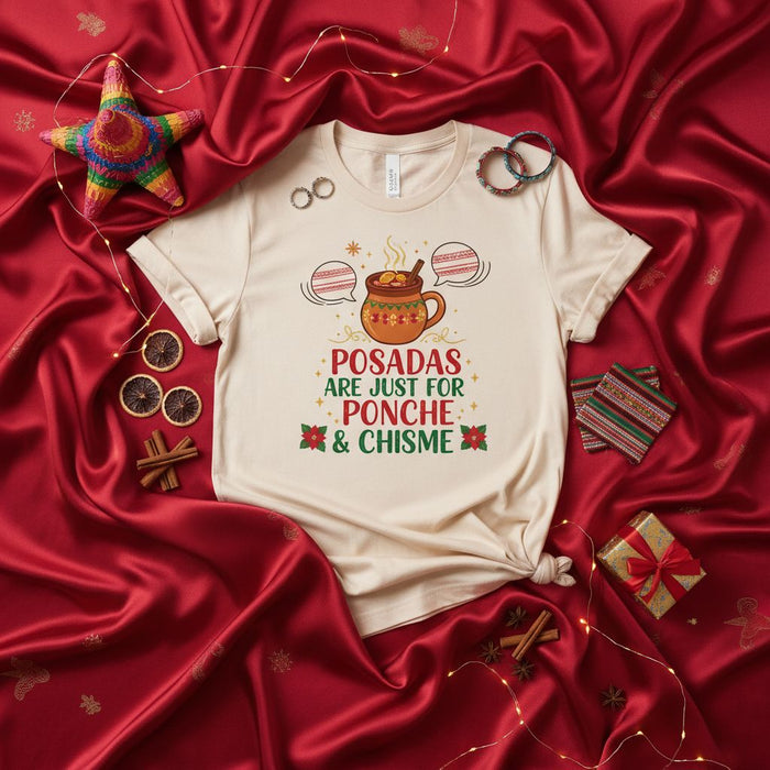 Posadas Are Just For Ponche & Chisme T-Shirt, Funny Mexican Holiday Christmas Fiesta Shirt, Posada Party Gift Tee, Cute Latine Winter Celebration Top for Women and Men